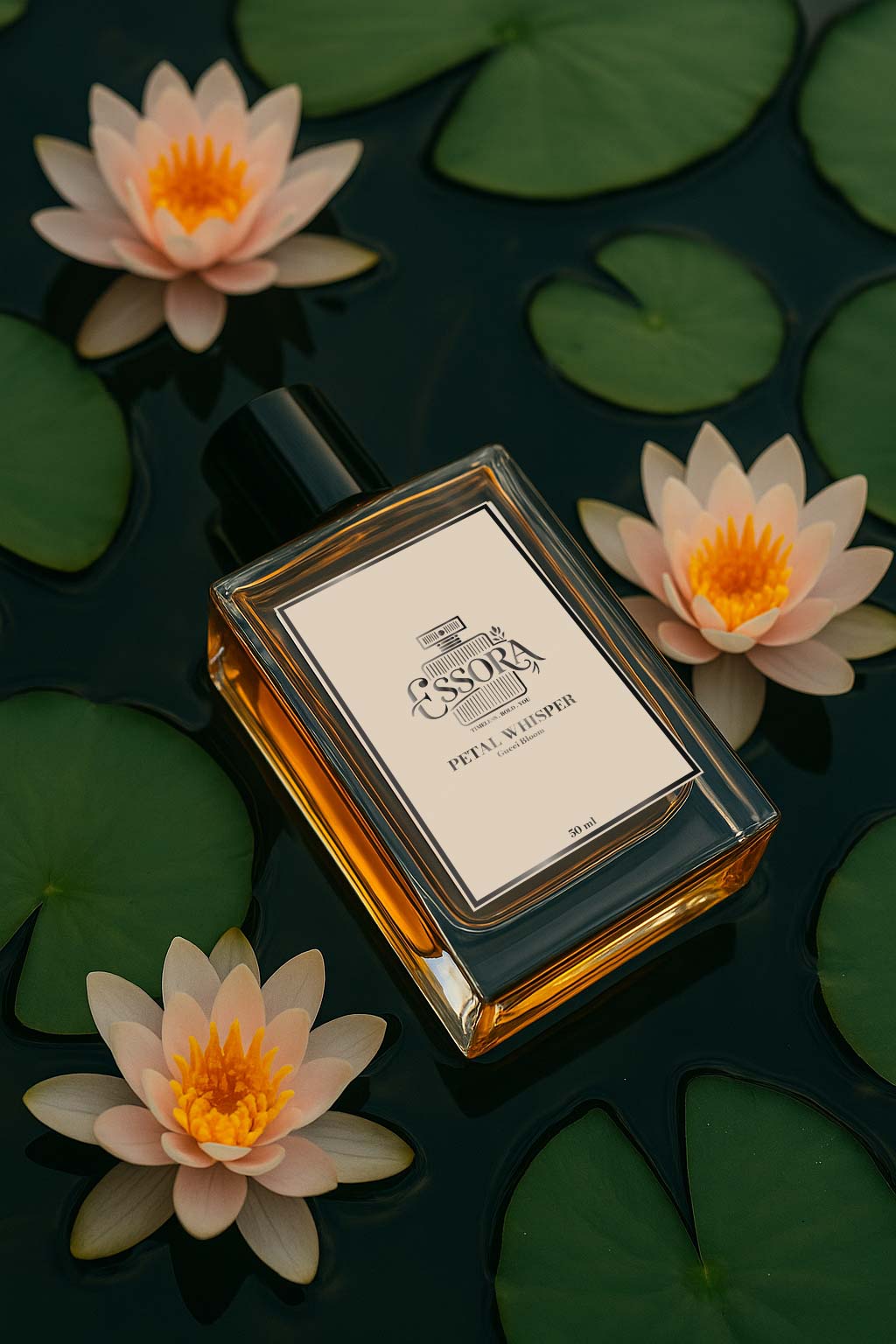 Petal Whisper bottle over lotus